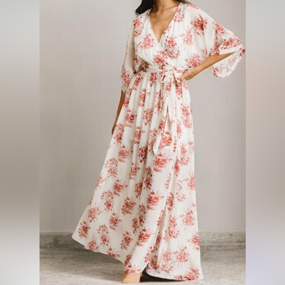 BALTIC BORN Floral Wrap Maxi Dress in Burgundy & Cream - Size M
bump friendly